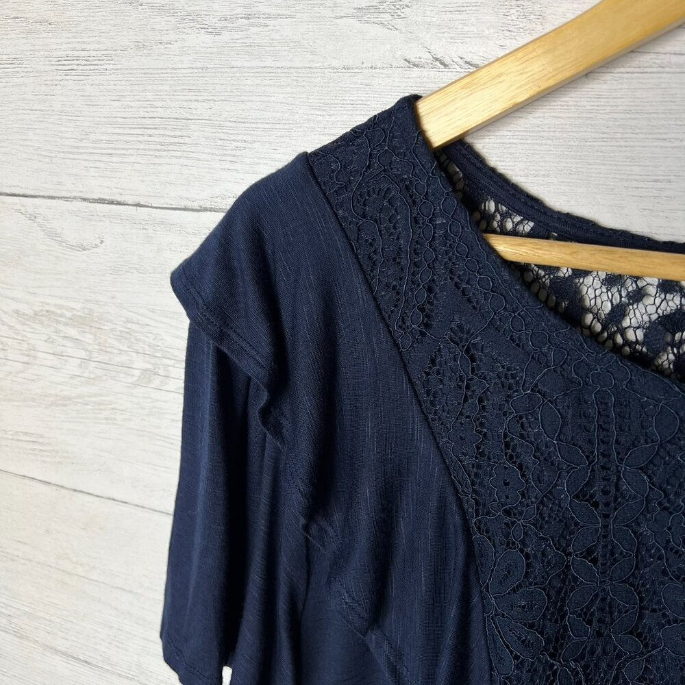 Knox Rose Blouse Womens Size XXL Navy Indigo Ink Floral Lace Babydoll Top - Picture 8 of 16